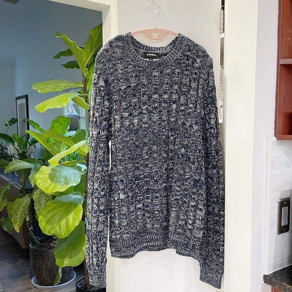 Express Marbled Chunky Oversized Long Sleeve Pullover Sweater - Picture 1 of 11